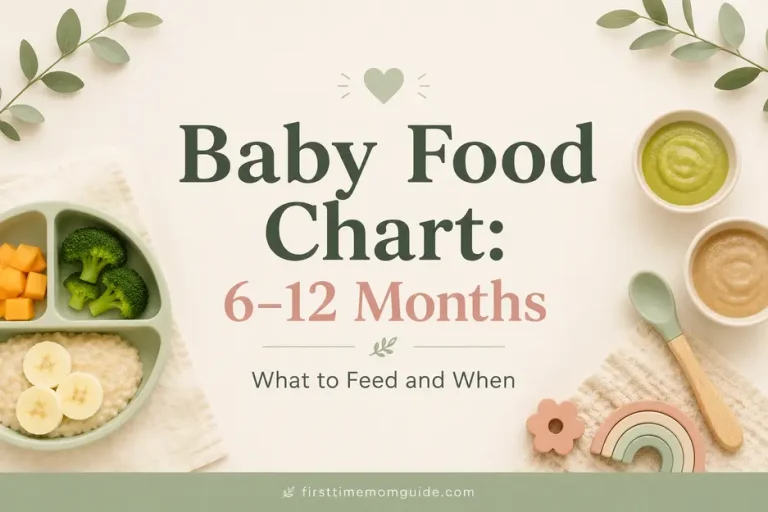 Baby food chart for 6 to 12 months showing age-appropriate first foods, texture progression, and healthy meal ideas for babies.