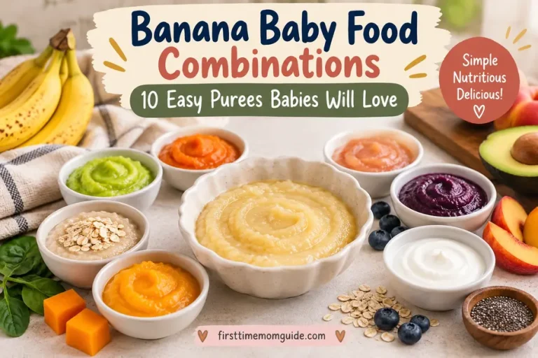 Banana baby food combinations featuring 10 creamy homemade purees with fruits, vegetables, oats and yogurt, plus easy recipes for babies starting solids.