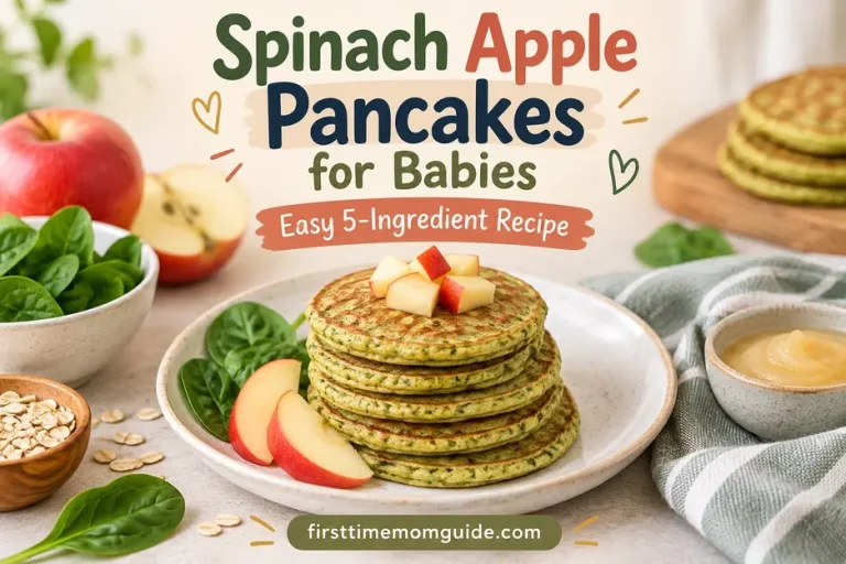 Spinach apple pancakes for babies made with simple ingredients, served as soft green pancakes with fresh apple and spinach in a cozy kitchen.