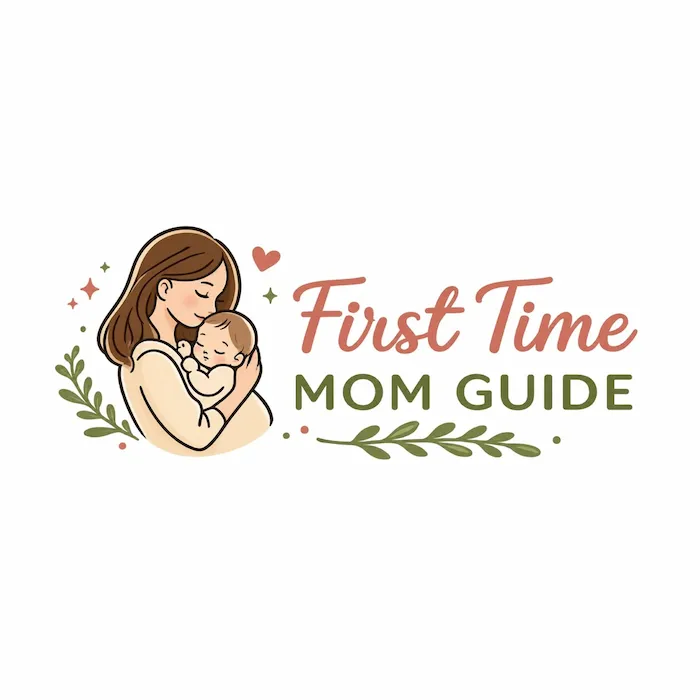 First Time Mom Guide logo featuring a loving mother holding her newborn baby, representing parenting tips, baby care and motherhood guidance.